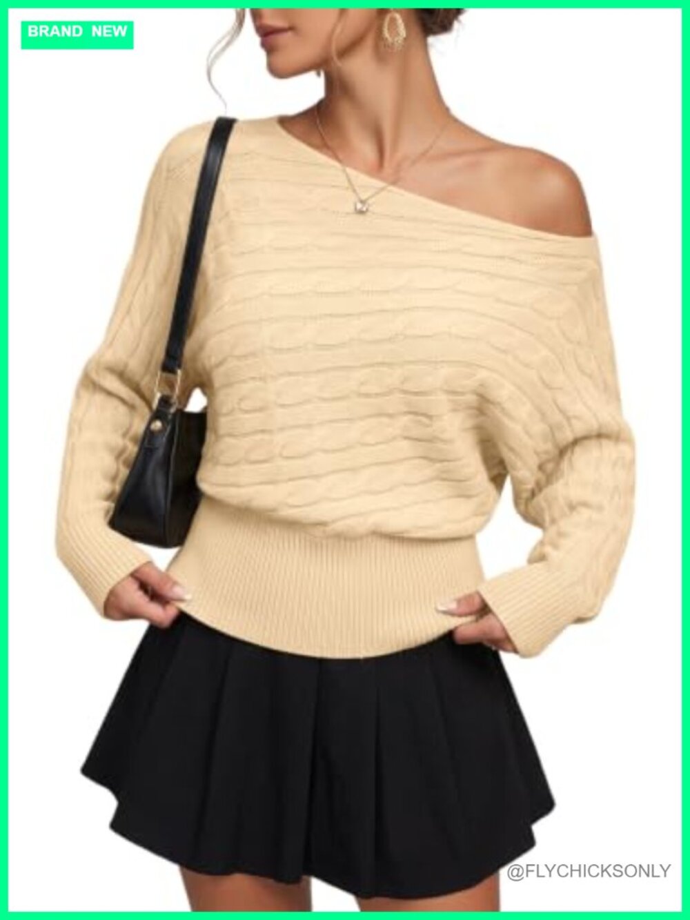 Dokotoo Women's Cable Knit Batwing Sleeve Pullover Sweater